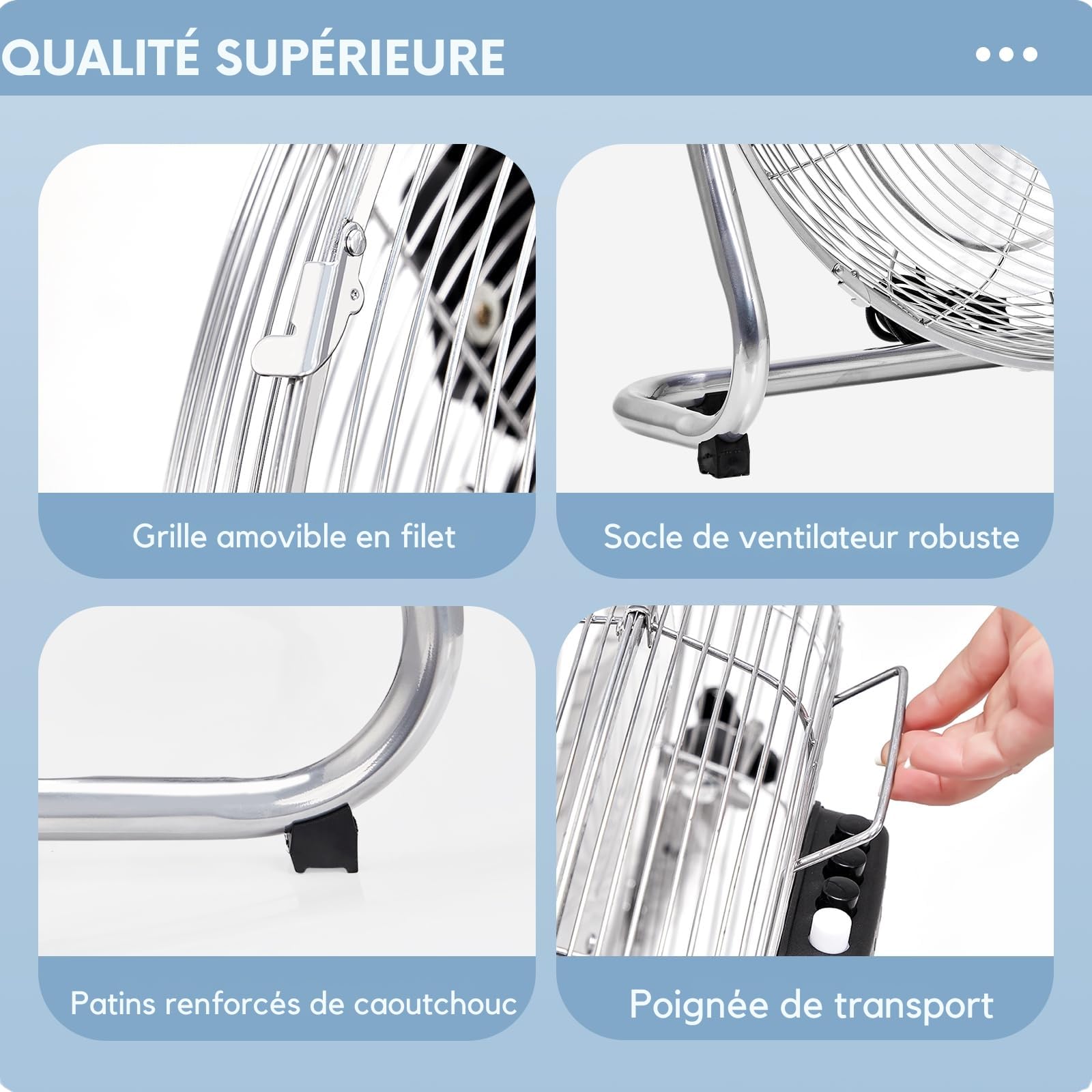 LEADZM Ventilateur sol métal 50cm 4750m³/h pales 230° ajustables | 3 vitesses, flux puissant adapté atelier, entrepôt et garage