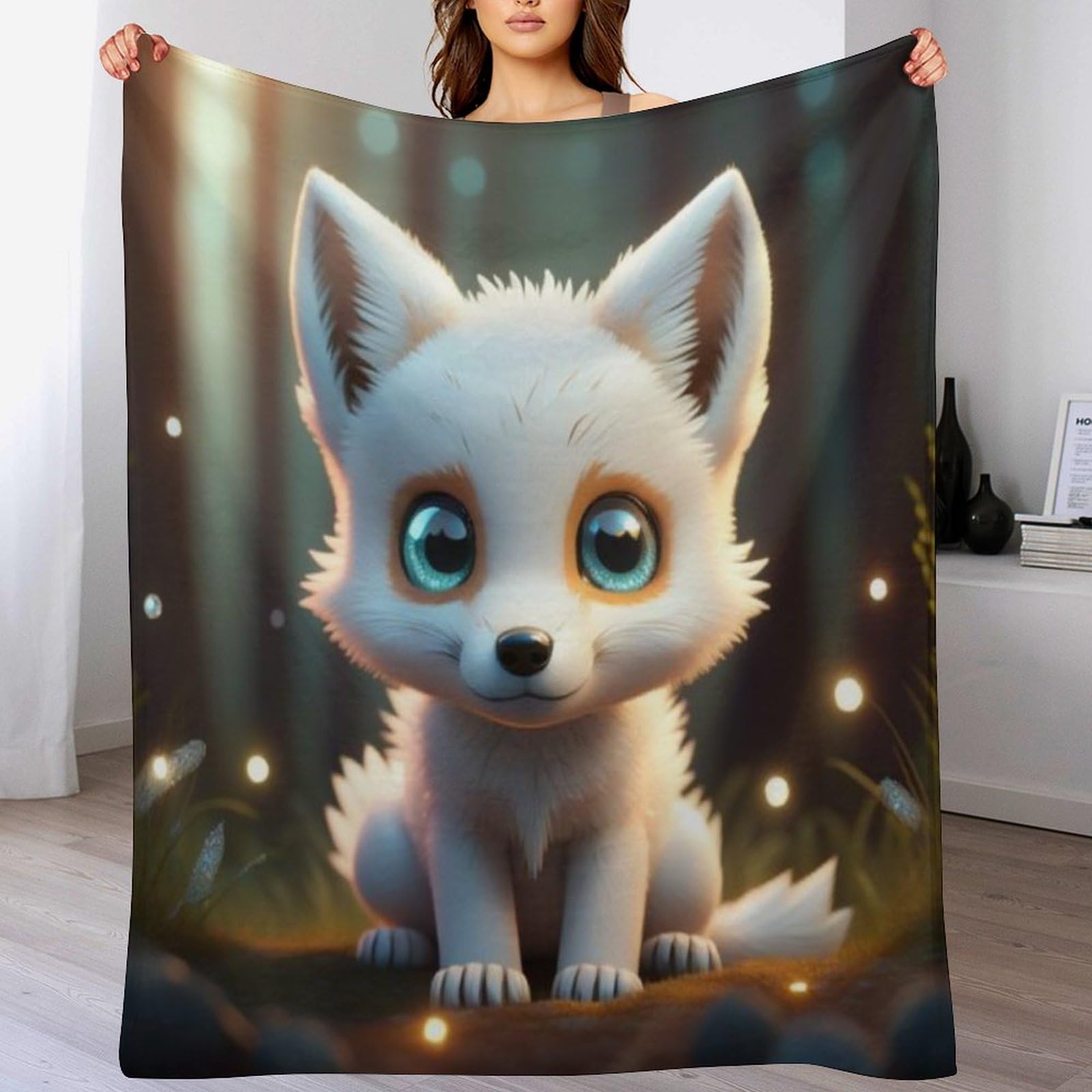 Couverture renard en flannel polaire legere et chaude pour lit et fauteuil
