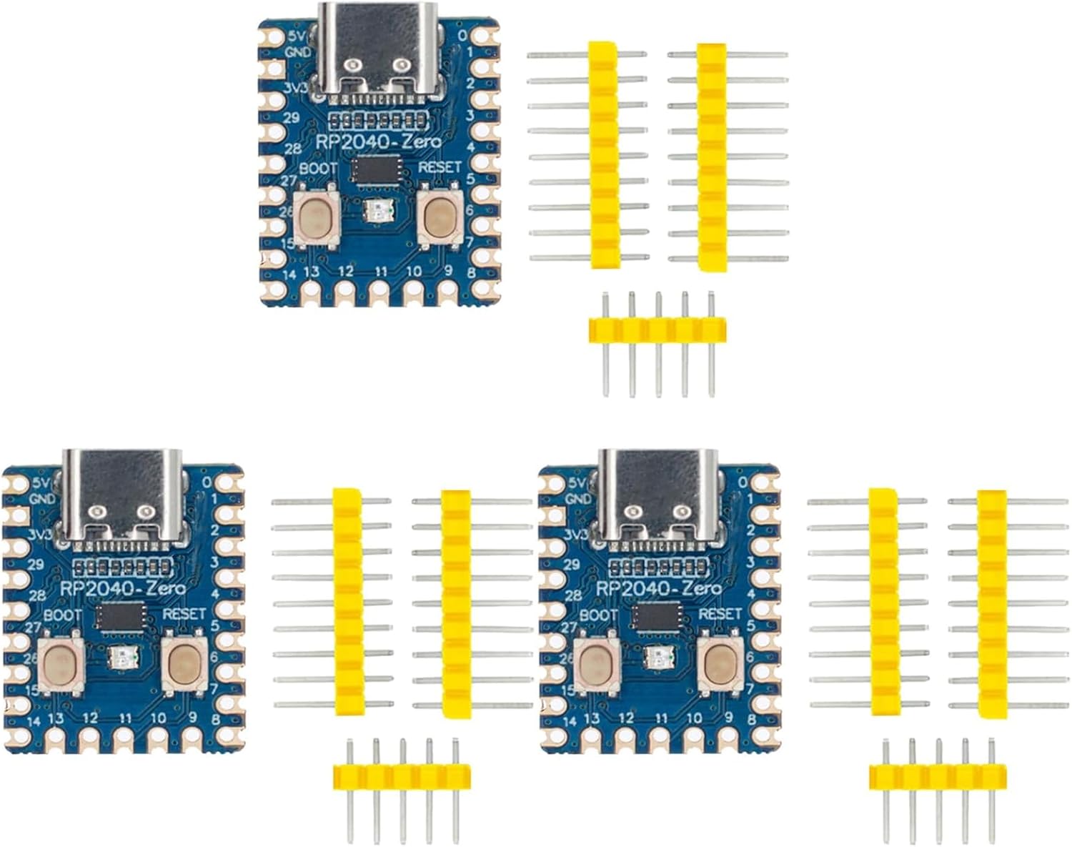 3 pcs RP2040-Zero, Compact Microcontroller Development Board, basierend auf dem Raspberry-Pi 2040 Dual-Core ARM Cortex M0+ Prozessor,Support C/C++/Python Development (mit Nicht gelöteten Pins)