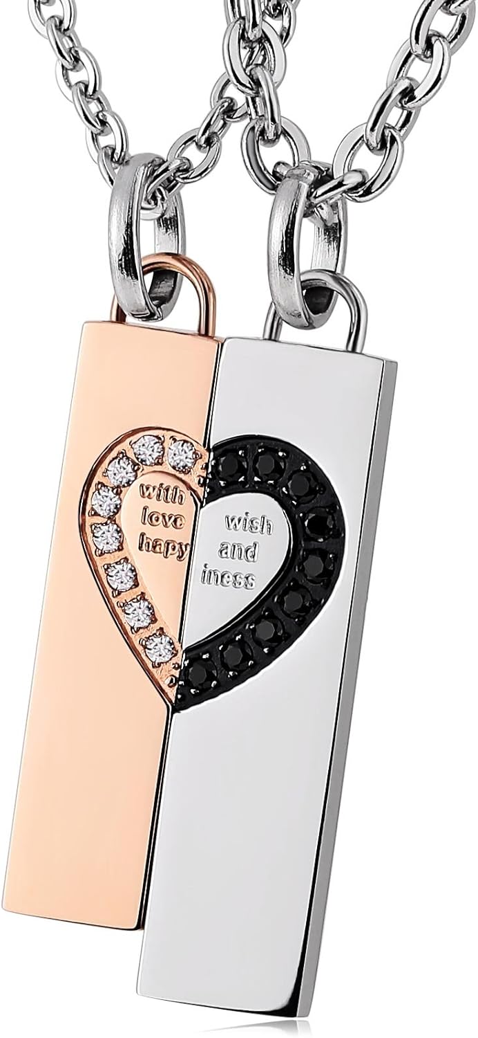 Aienid Couple Necklace for Men and Women Staainless Steel Puzzle Love Heart Pendant Neckalce