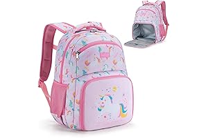 2-in-1 Mommore School Backpack for Girls, Insulated Lunch Compartment Preschool Bookbag with Chest Strap, Pink