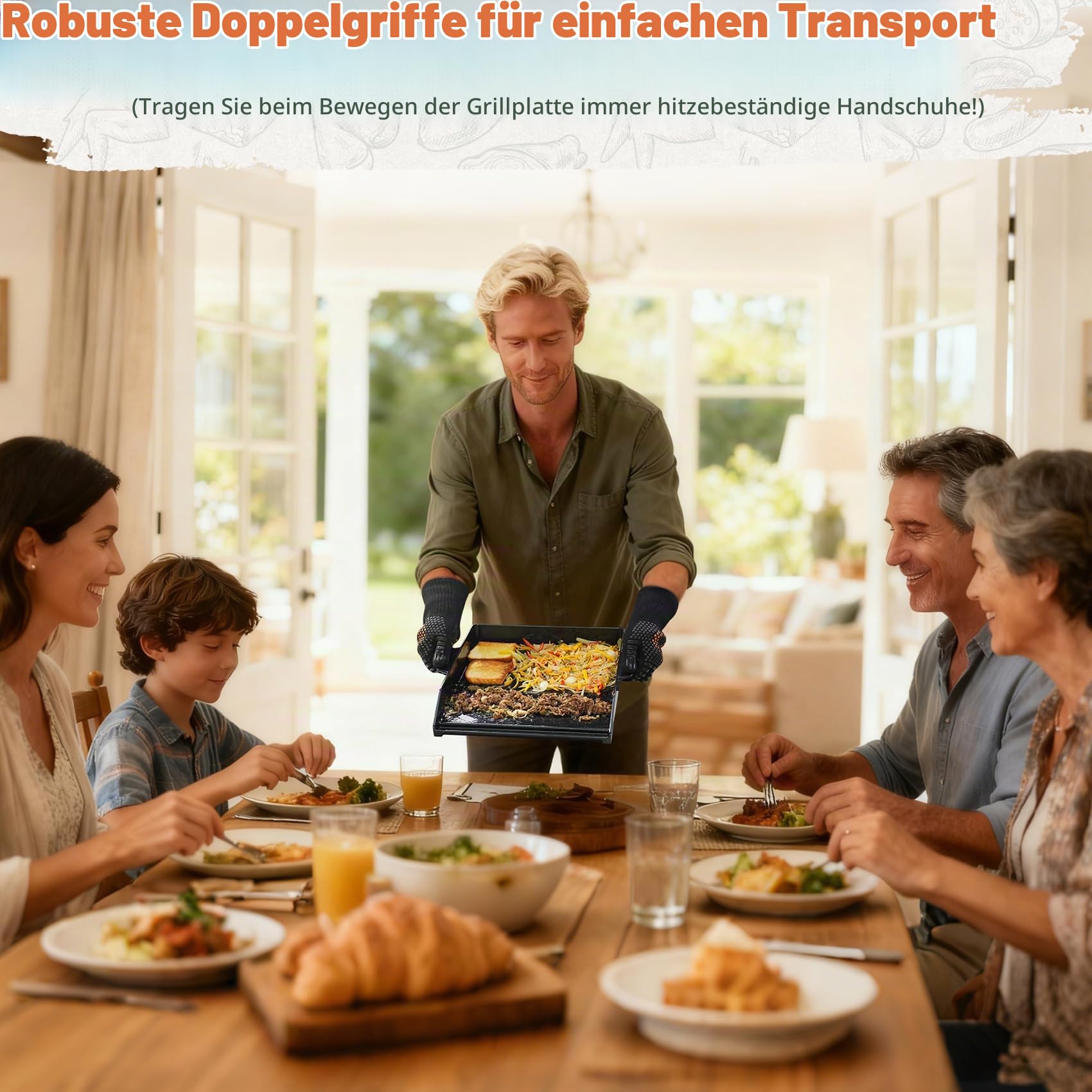 Onlyfire Grillplatte Gusseisen Emailliert mit Verstellbarer Ständer für Die Meisten Gasgrills, Universelle BBQ Plancha für Weber, Enders, Grill Plancha mit Griff für Fleisch und Gemüse, Hoher Rand