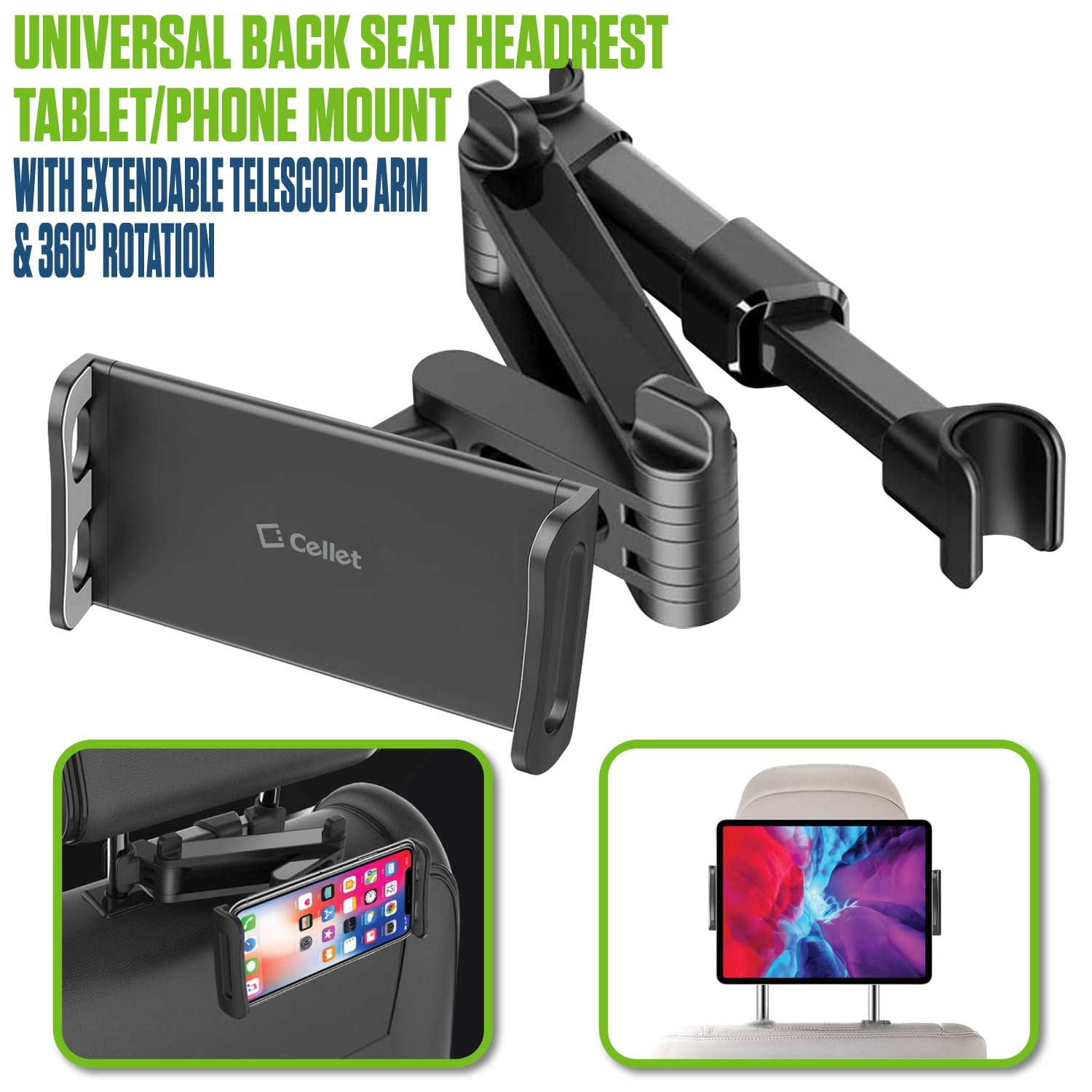 Car Headrest Tablet Holder For Kids, 360 Rotation Silicone Holder Tablet Stand, Adjustable Headrest Mount Fits For 4.7-13" Phone, IPad Pro/Air/Mini - View #7