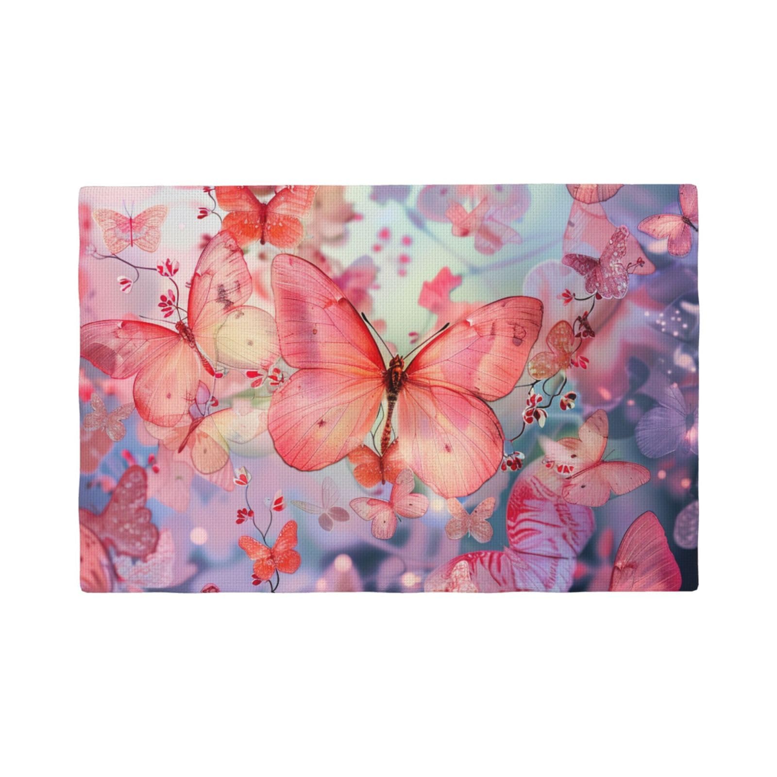 Butterfly Print Placemats Set, Heat Resistant Washable Placemat 12x18in Table Mats for Party Kitchen Dining Table Decoration Indoor Outdoor, Four Pieces