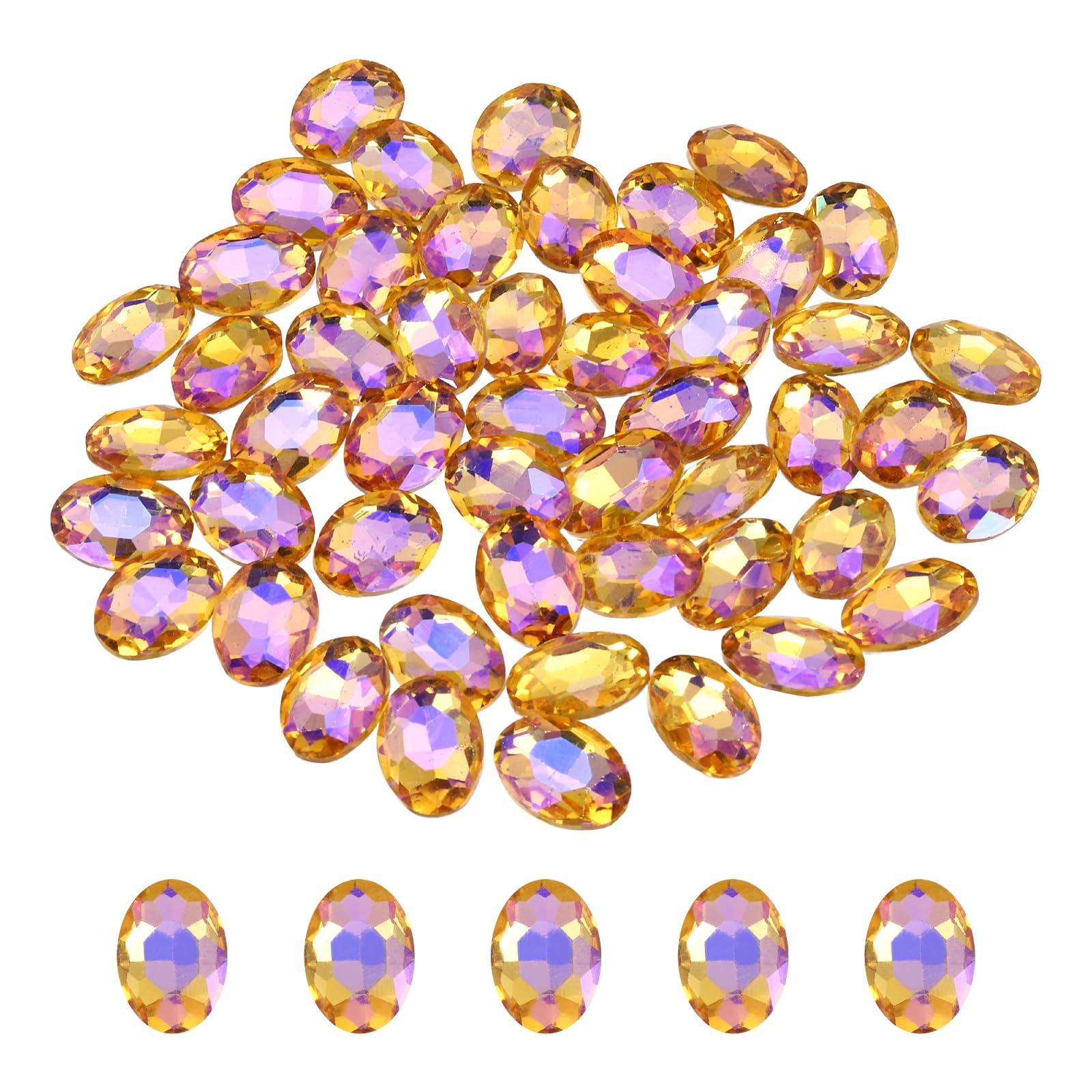 sourcing map 50Pcs Oval Pointed Back Rhinestone, 13 x 18 mm Oval Faceted Glass Rhinestone Gems Pointed Back Faceted Glass Beads for Jewelry Making DIY Crafts Shoes Crystal, Shiny Yellow