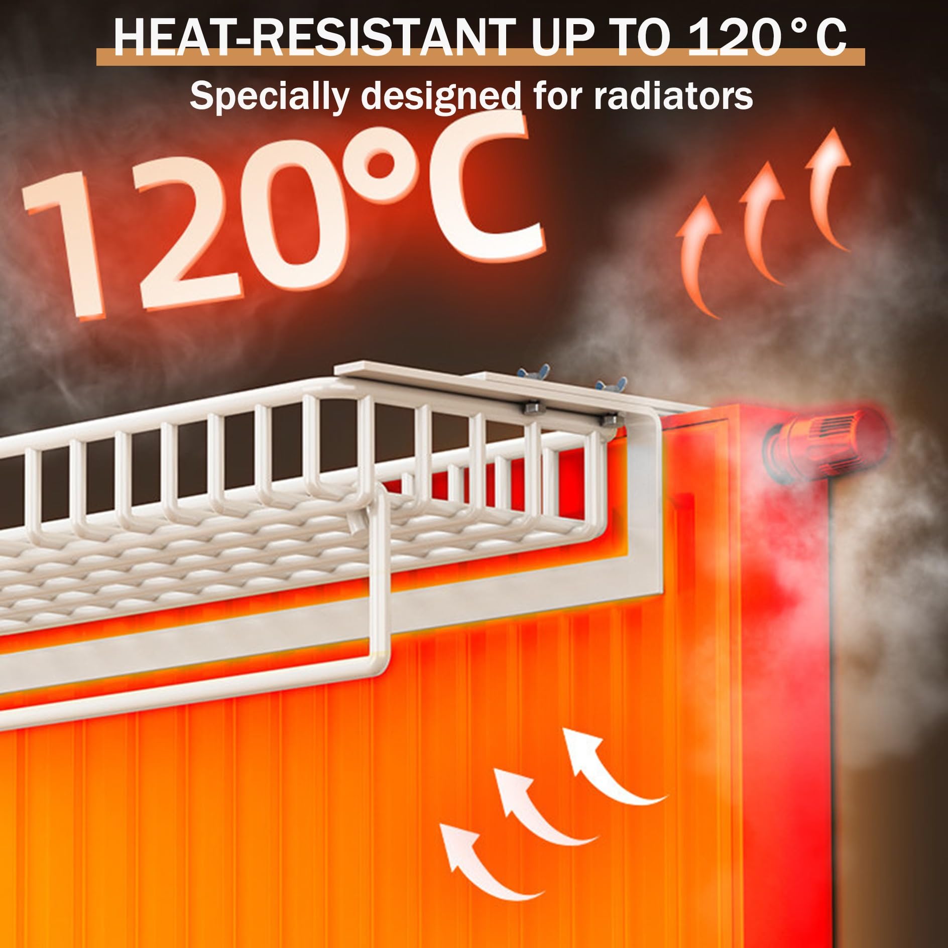 Mensola estensibile per termosifone, 40 cm, in ferro, senza foratura, può contenere fino a 20 kg, calore massimo 120 °C, ideale per soluzioni salvaspazio e nizing