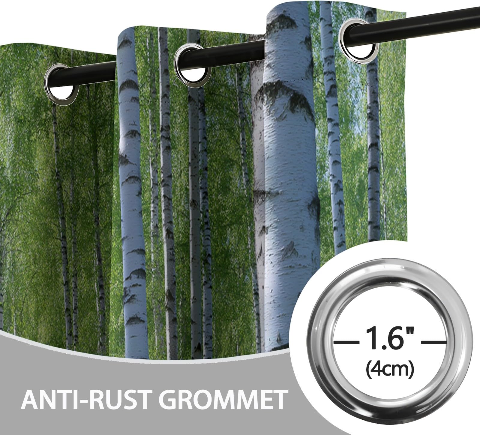 Generisch Verdunklungsvorhänge Birkenwald Natur Kinderzimmer Vorhänge Blickdicht, Grün Thermovorhang mit Ösen, für Schlafzimmer Fenster & Balkon Wald Blätter - 110 x 215 cm (2er Set)