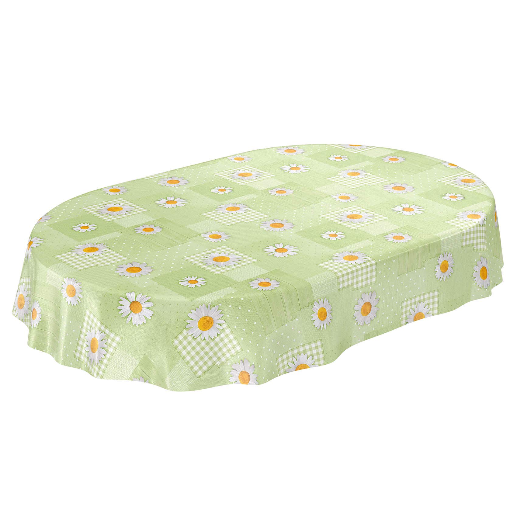 ANRO Oilcloth Tablecloth Oilcloth Tablecloth Camomile Patchwork Green Oval 180 x 140 cm Edged