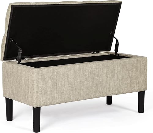 Miniatura 4 de Homebeez Banco otomano de almacenamiento, taburete rectangular de lino (caqui claro) caqui claro-a,Beige Marrón,Azul,V-ámbar marrón