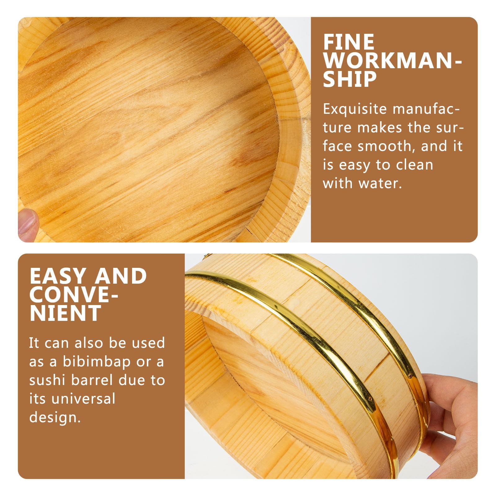 Cubo de Madera Natural para Sushi de 25 Cm, Barril Redondo para Arroz Japonés, Recipiente para Servir y Mezclar Alimentos en Cocina y Restaurante