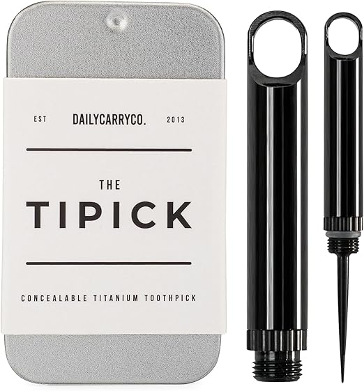 DAILYCARRYCO. TiPick Titanium Toothpick Holder - Portable Metal Travel Toothpick - Reusable EDC Micro Toothpick - Compact & Convenient - Carry On-the-Go - Titanium Construction, Black