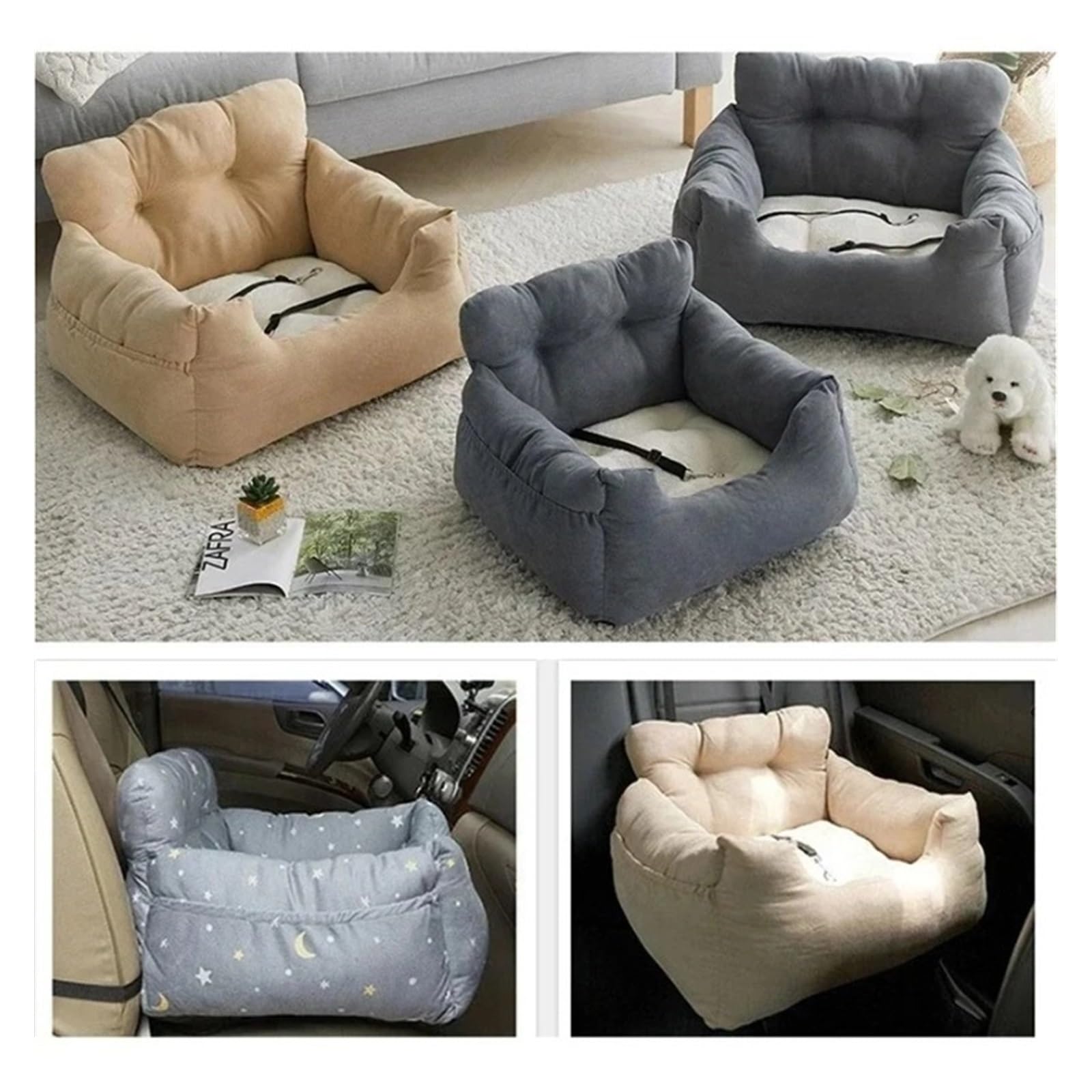 Cuscino di sicurezza per auto per animali domestici, rimovibile, lavabile, per quattro stagioni, universale, per esterni, viaggi, per interni (quadrato grigio scuro)