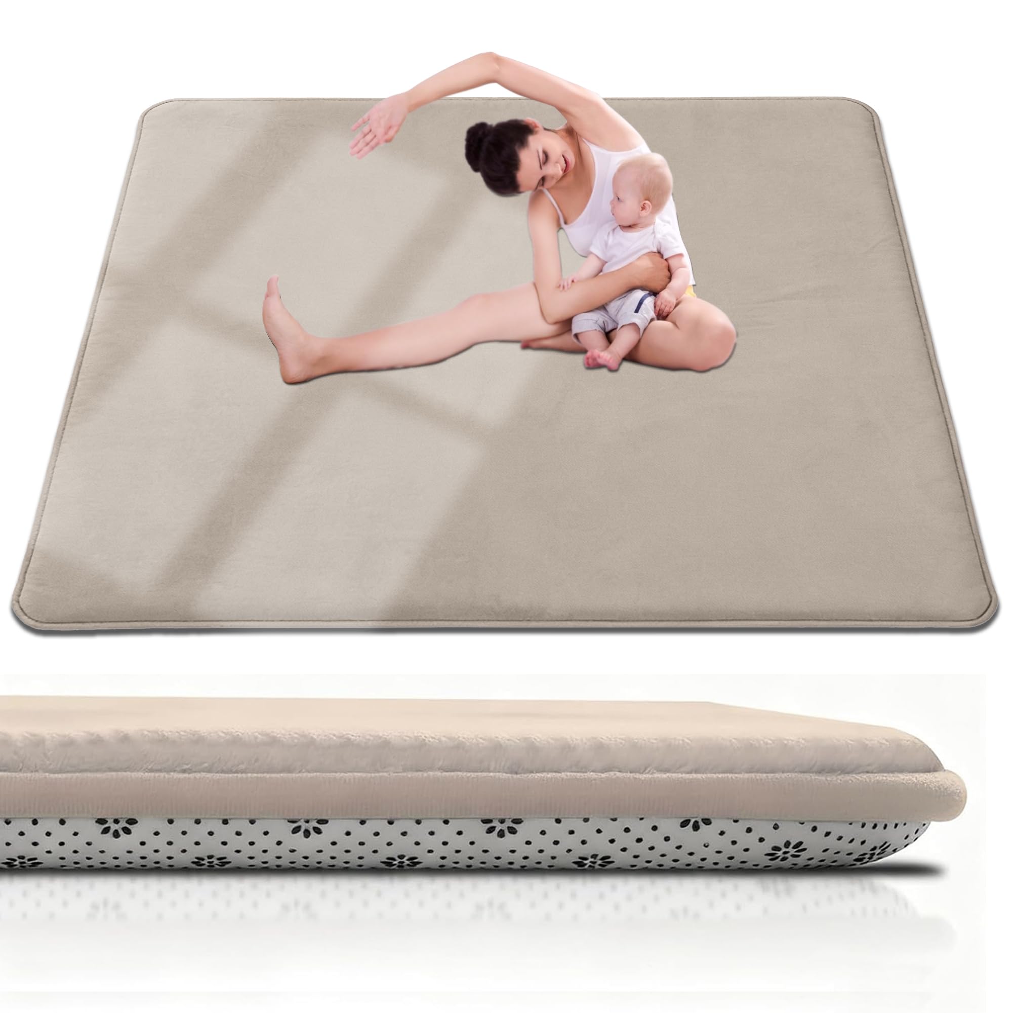 2cm Dicke Krabbelmatte Baby Spielteppich 150 x 200 cm Rutschfester Tatami Matte Extra dick und Spielmatt, Hellbraun Teppich für Wohn und Kinderzimmer