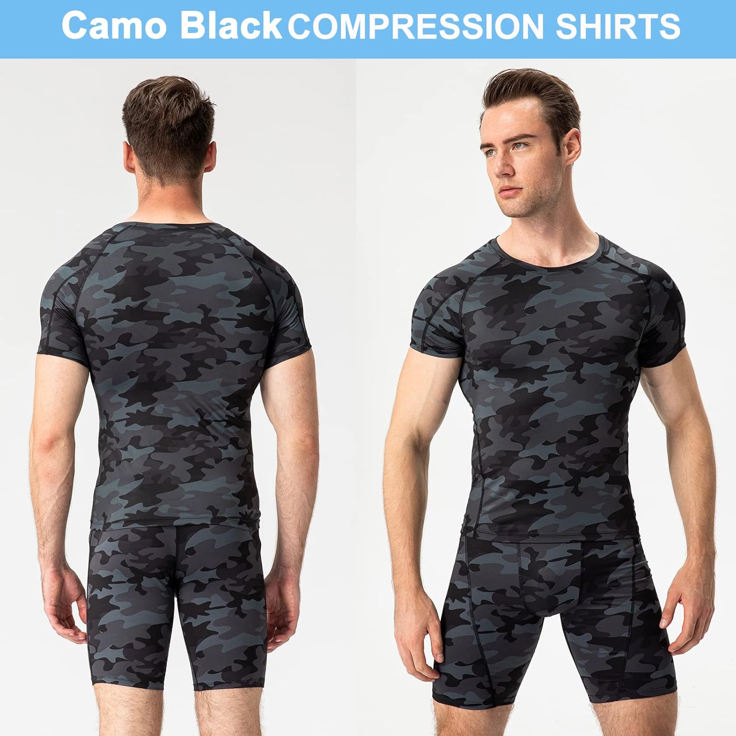 SPVISE Men's Compression Shirts Short Sleeve Workout Gym T-Shirt Running Tops Cool Dry Sports Base Layer Athletic Undershirts