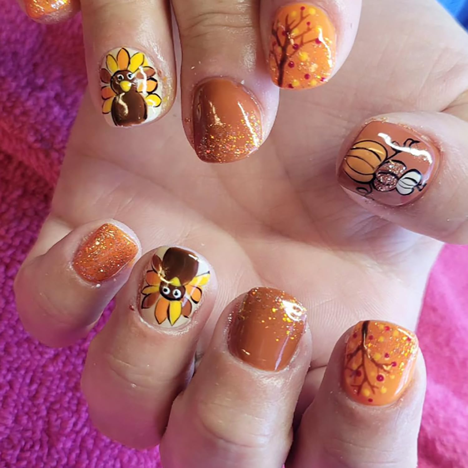24Pcs Thanksgiving Press-On Nails with Glitter
