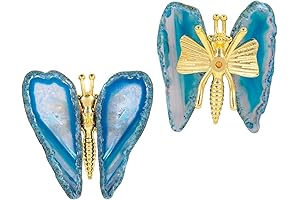 Blue Agate Slice Butterfly Figurine: A Crystal Stone Butterfly Wings Metal Stand...