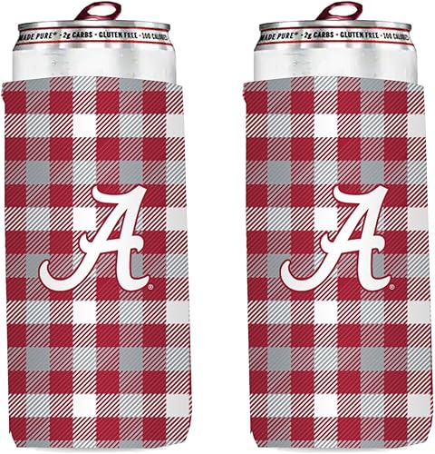 College Team - Enfriadores ultradelgados para latas de cerveza de 12 onzas, paquete de 2 (cuadros rojos Alabama (marea carmesí))