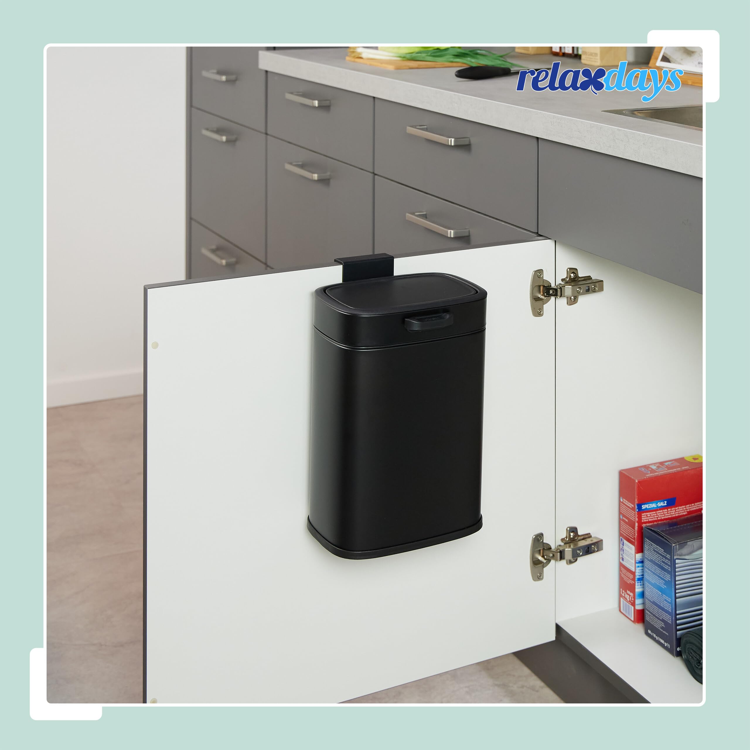 Relaxdays Cubo de Basura Colgante, 5 litros, para Montaje en Pared Papelera Interior, Basurero Cocina, Baño, Beige