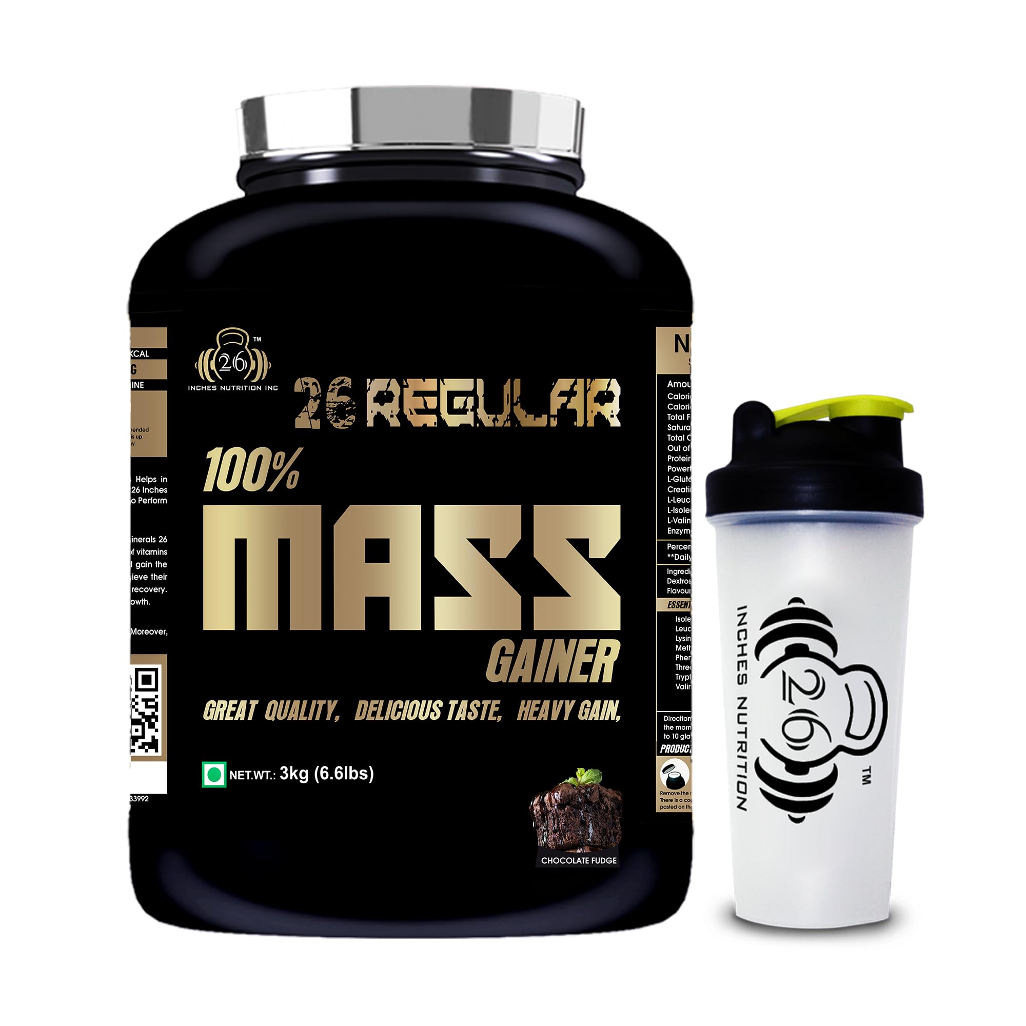 26 INCHES NUTRITION INC Regular 100% Mass Gainer-3 Kg | Weight Gainer | Mass Gainer | Bulk Gainer | Protein Powder (Chocolate Fudge, PO1+With Shaker) (B0BQBN4XW7) Amazon Price History, Amazon Price Tracker