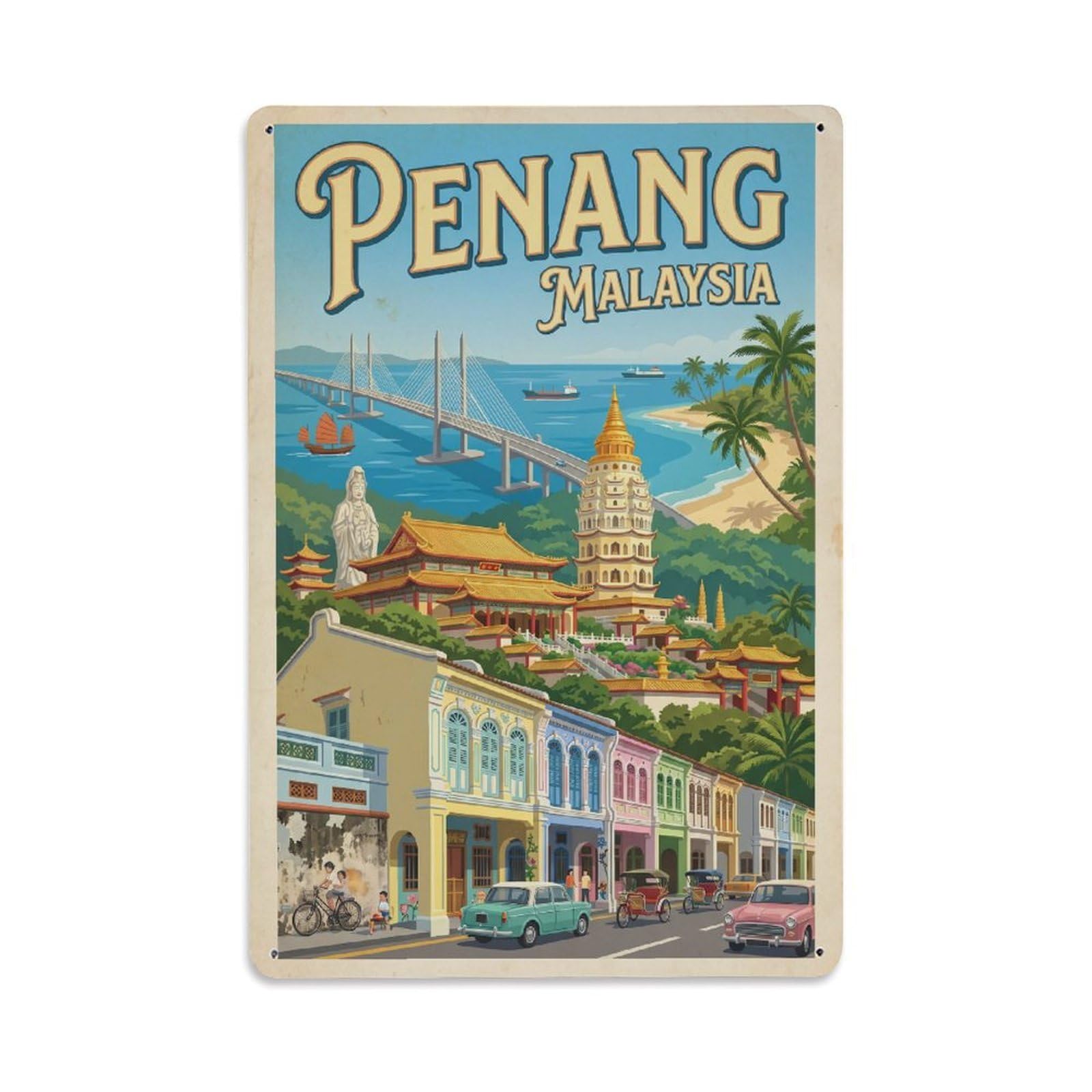 Gead 8X12inch Style Travel Retro Malaysia Penang Metal Tin Sign