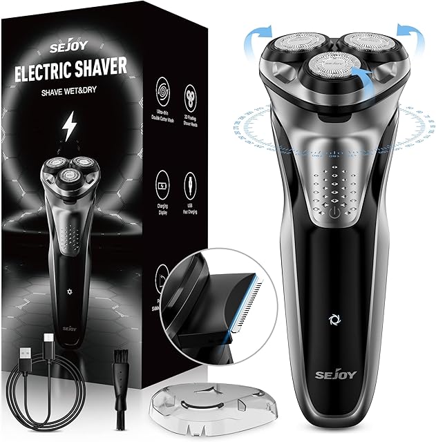 Electric Razor for Men Beard Trimmer, Shavers for Men Rechargeable Cordless, Razor Men Electric, Waterproof IPX7, with Pop-Up Trimmer, 80000 Power-1h Fast Charging-3D Floating Head, for Travel Home