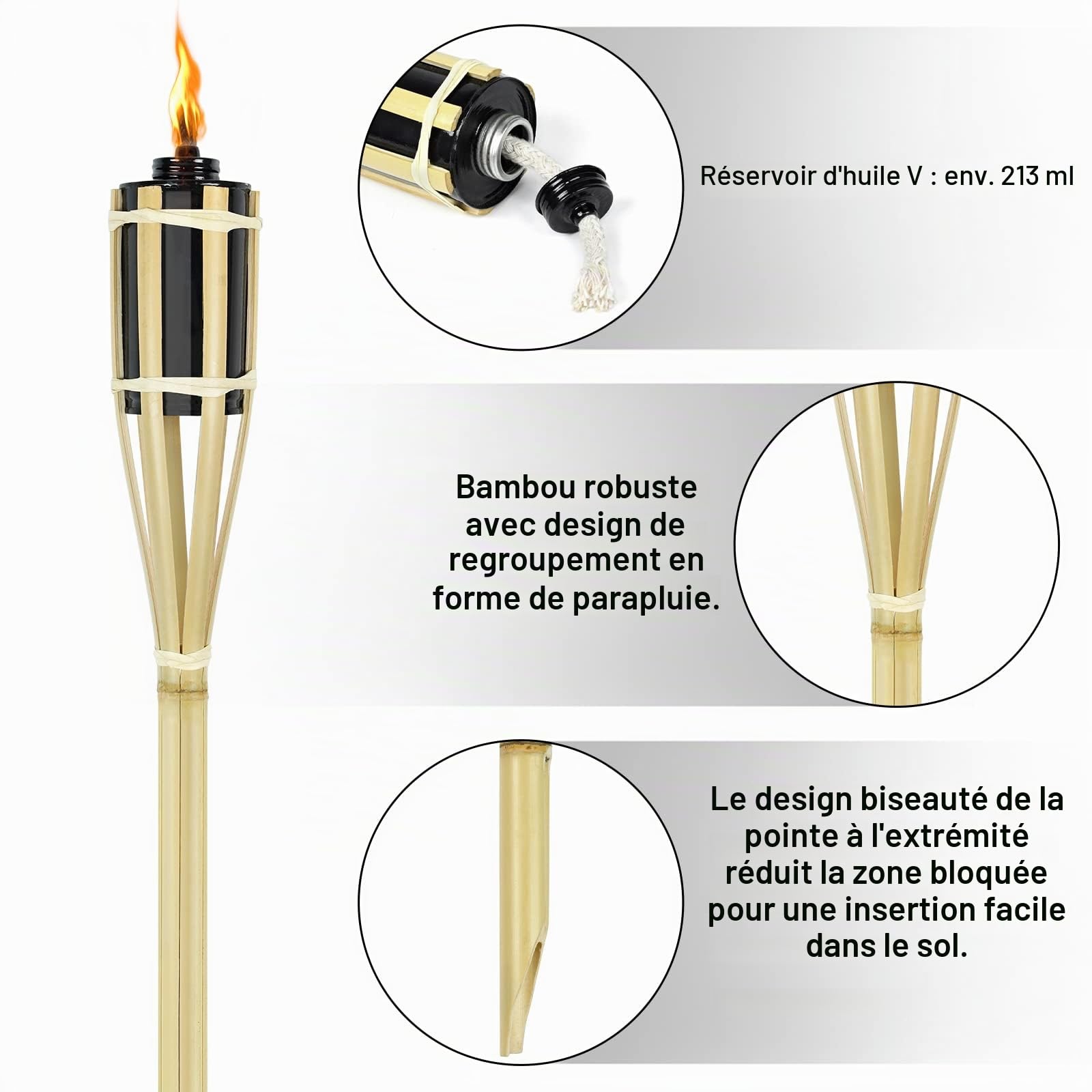 UISEBRT Lot de 36 Torches de Jardin en bambou pour extérieur - Torches à huile avec mèche, Lampe à huile décorative, Hauteur: 90 cm