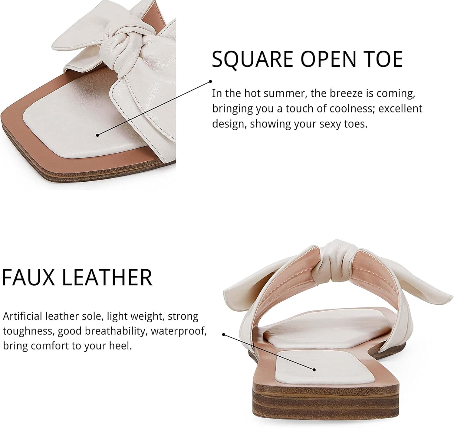 LAICIGO Womens Slip on Bow Sandals Dressy Comfortable Flat Sandals Square Toe Summer Slides - Image 5