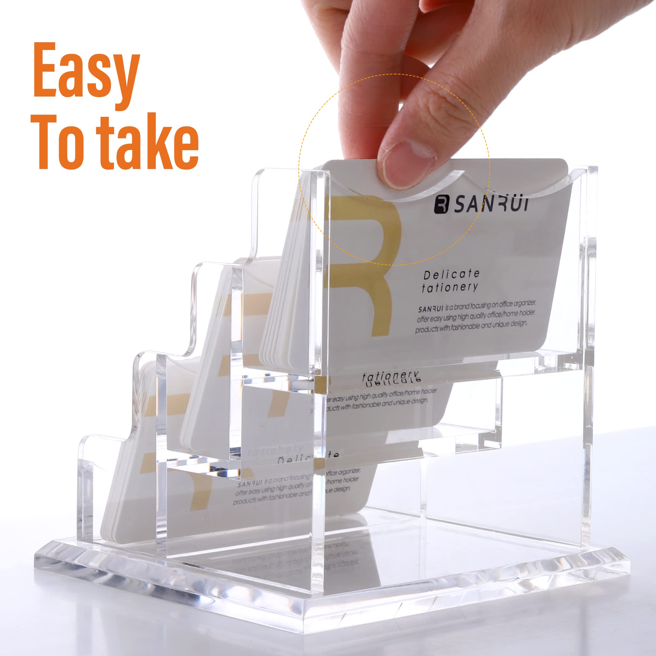 SANRUI Clear Acrylic Business Card Holder Stand, 3 Tier 3 Pocket, 180 Card Capacity, Transparent - Image 3