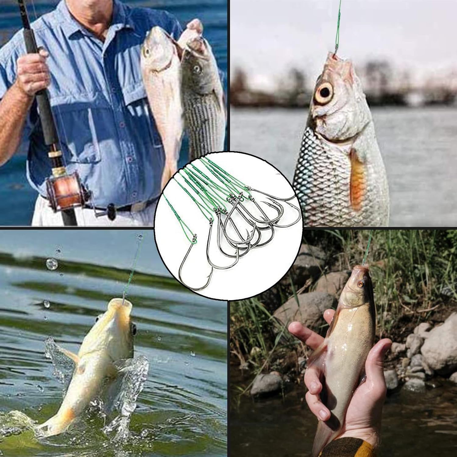 KIMHOME Anzuelos de pesca verdes de 20 cm con líder (prueba de 50 libras), paquete de 20 alambres resistentes a las mordeduras, acero al carbono resistente a la corrosión, afilados para lucio, peces — view 6