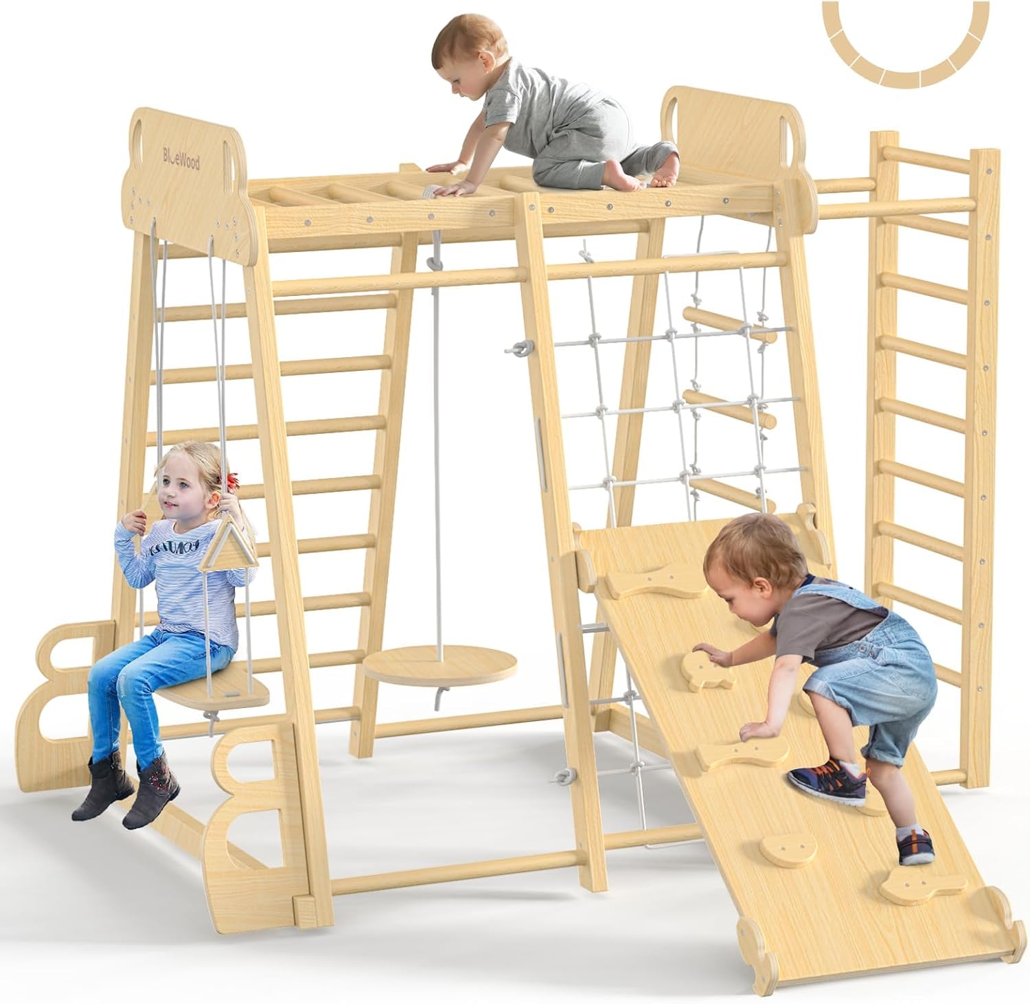 BlueWood Upgraded Indoor Jungle Gym 9-in-1 Playground Kids Climbing Toys