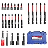 NORTOOLS 24PCS Impact Screwdriver bit Set Phillips, Pozi,Hex Shank S2 Steel,Magenetic Nut Driver Set for Impact Drills and Power Screwdrivers,Retractable Bit Holder and Extendable bit Holder