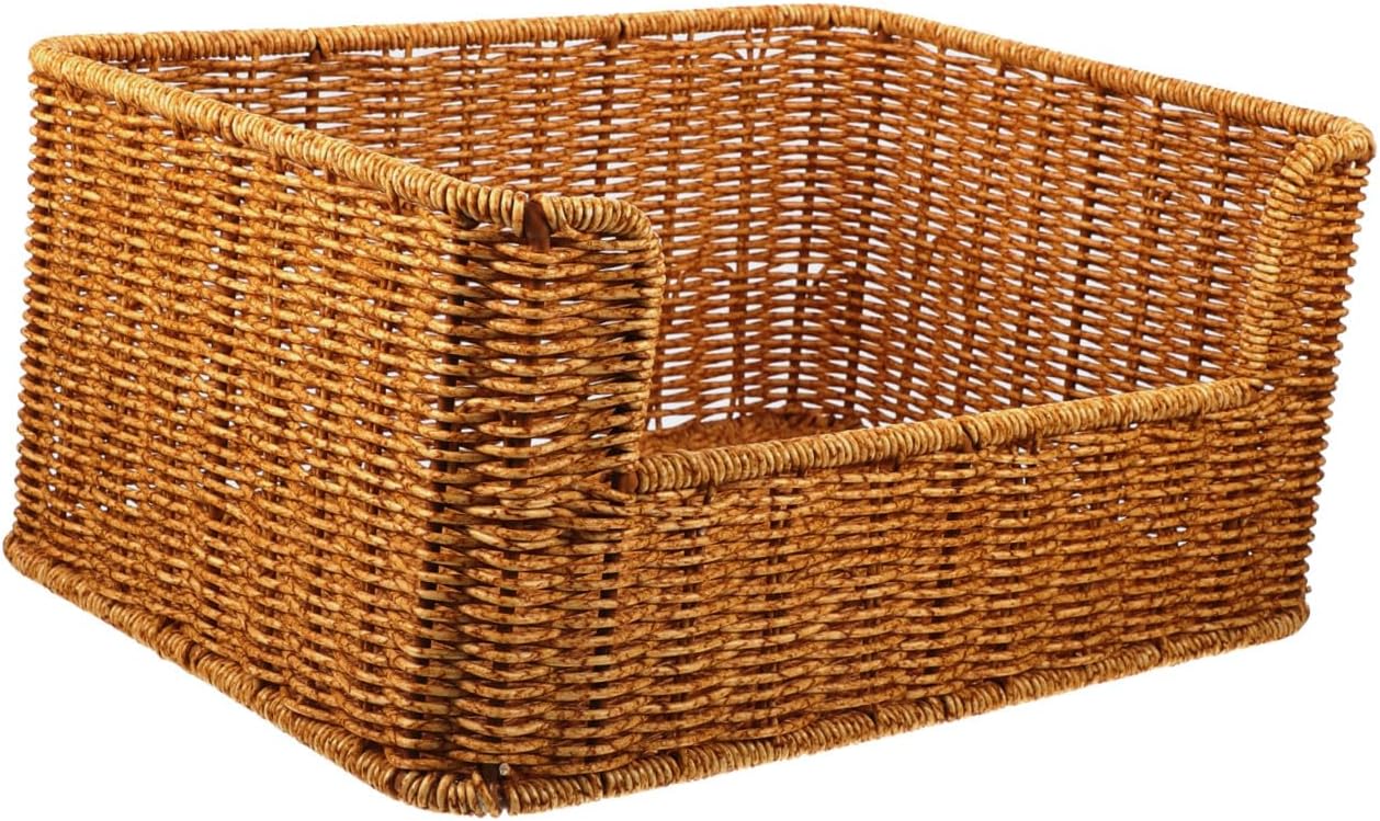 Luxshiny Woven Desktop Organizer Basket Multi Function Imitation Rattan Storage for Home Office for Book Organization Decorative Storage Natural Texture Odor