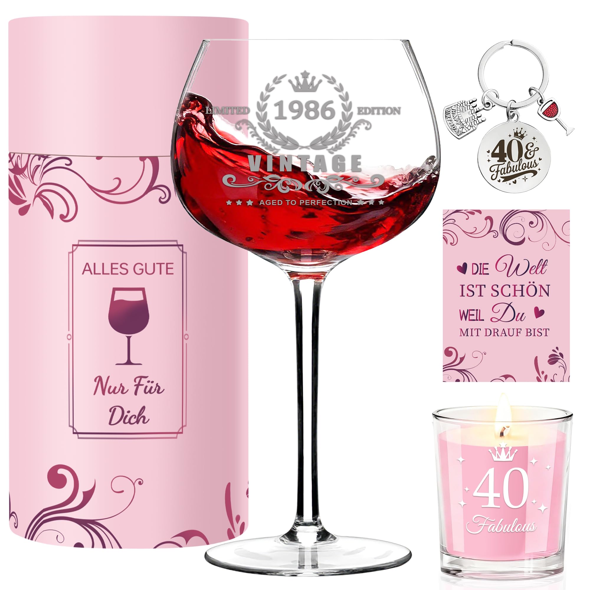 40 Geburtstag Frauen, Vintage-Weinglas 1986, 40.Geburtstags Geschenke für Frauen, Personalisierte Geschenke Geburtstagsgeschenk für Frau,Freundin, Schwester, Ehefrau, Mama, Kollege (1986)