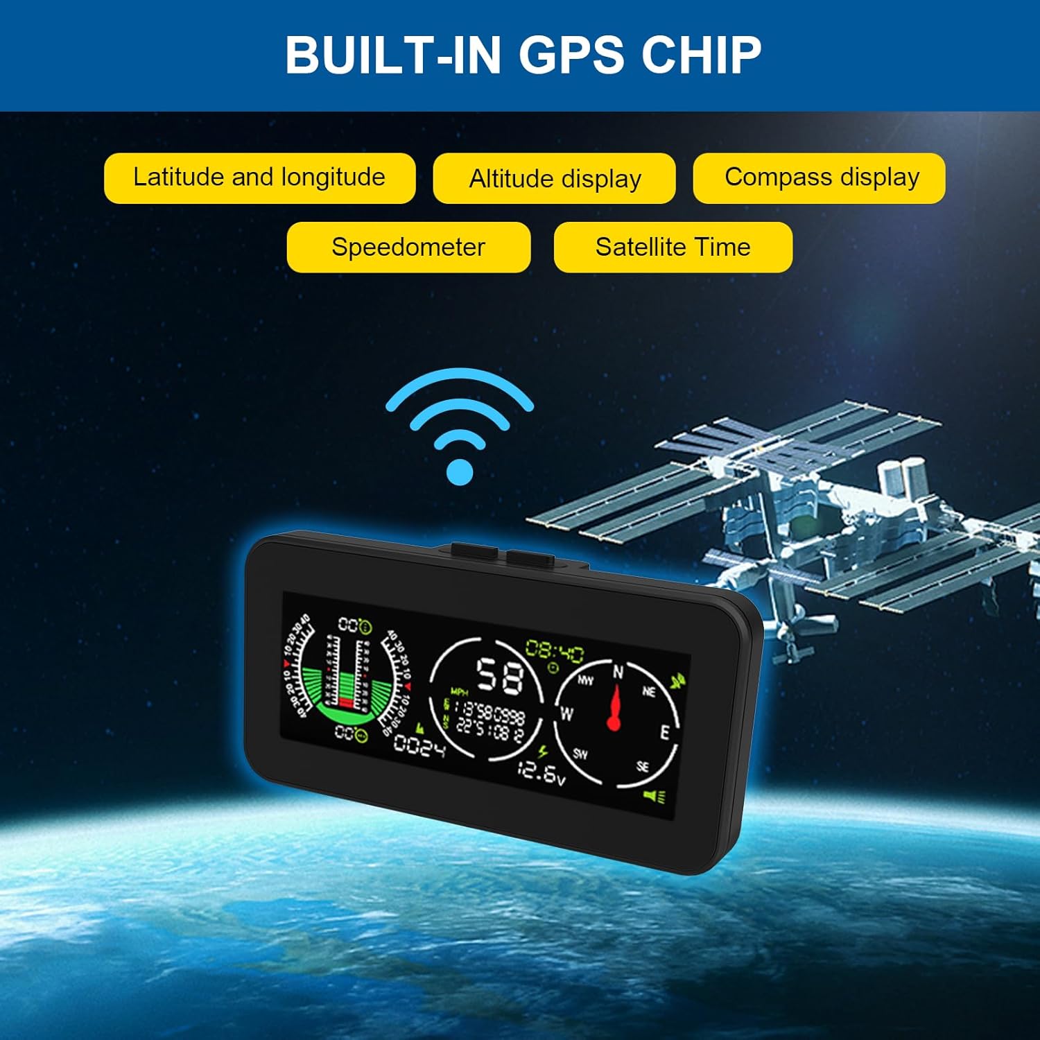 Car Inclinometer for Off-Road Driving, GPS Speedometer MPH KMH with Compass, Multi-Functional Digital HUD Dashboard Slope Meter, Upgrade Vehicle Level Tilt Gauge