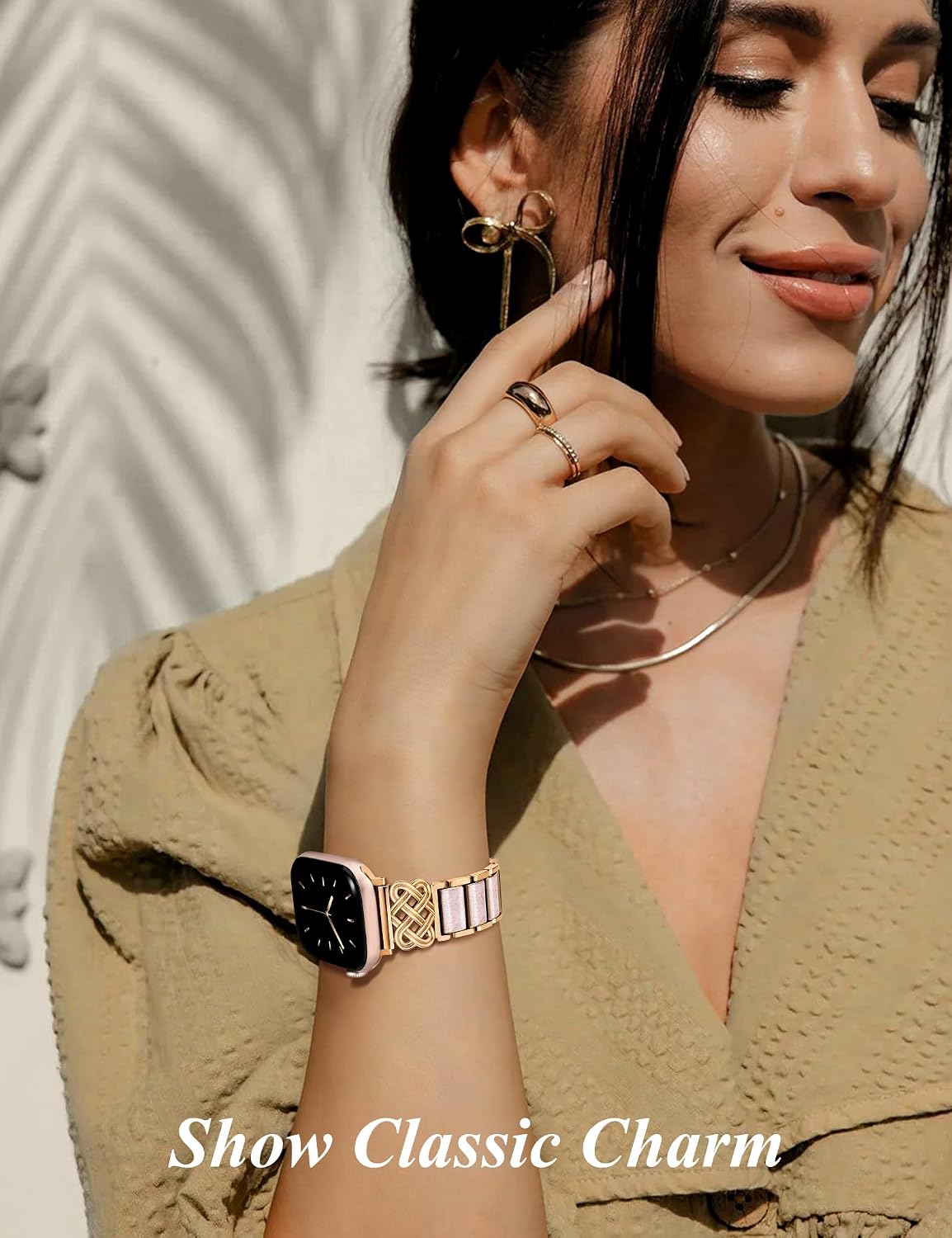 TOYOUTHS Celtic Knot Metal Strap Compatible with Apple Watch Band Women 38/40/41/42/44/45/46/49mm Dressy Stainless Steel Resin Chain Link Bracelet for iWatch Series 11 10 9 8 7 6 5 4 Ultra SE 3 2 1