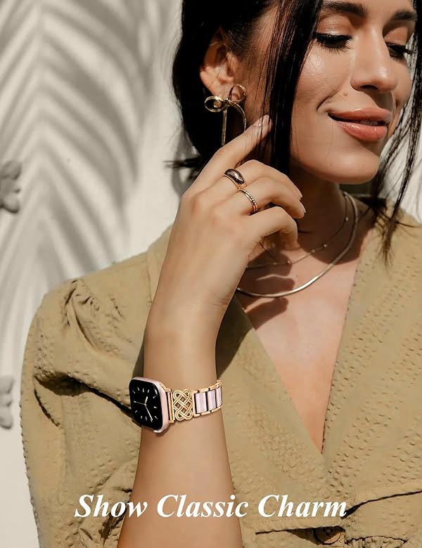 TOYOUTHS Celtic Knot Metal Strap Compatible with Apple Watch Bands Women 38/40/41/42mm Fashion Stainless Steel Chain Link Bracelet for iWatch Series 11 10 9 8 7 6 5 4 Ultra SE 3 2 1, Rose Gold/Pink by TOYOUTHS - Used condition - Image 5