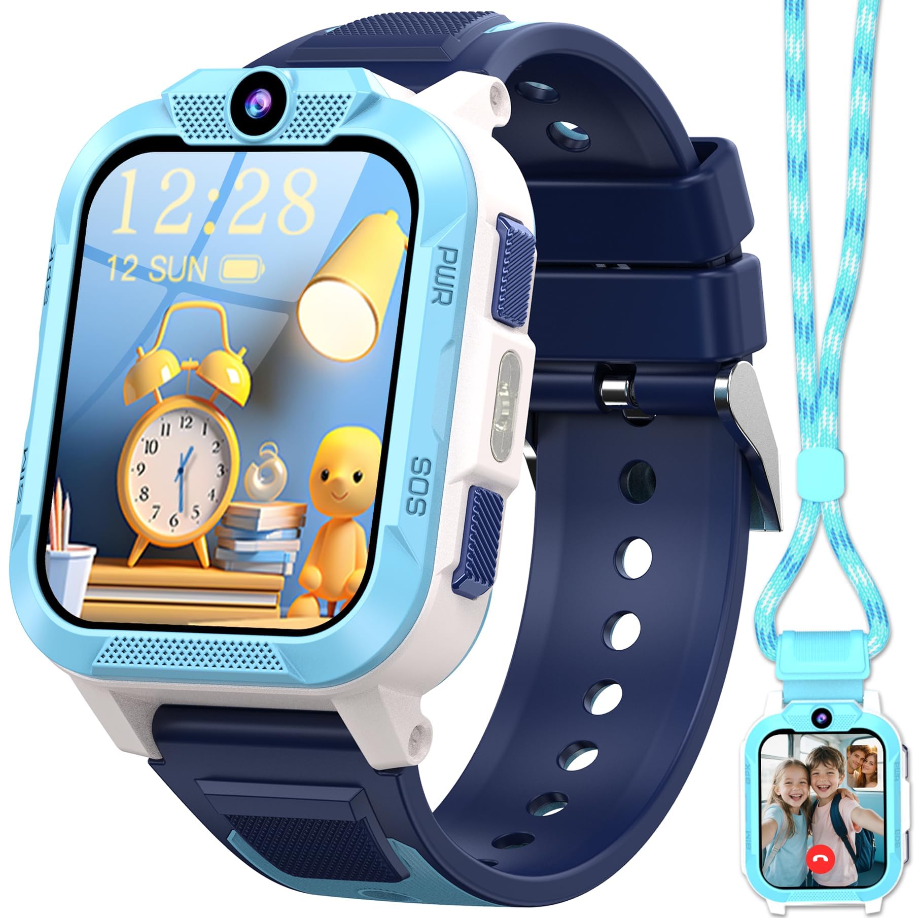 Reloj Inteligente Niño con Videollamada,4G Smartwatch Niño con Videollamada y GPS,SOS, Chat de Voz, Modo Escuela,Batería 850mAh,Podómetro,Despertador,IP68,Juegos,Regalo Ideal para Niños de 4-12 Años