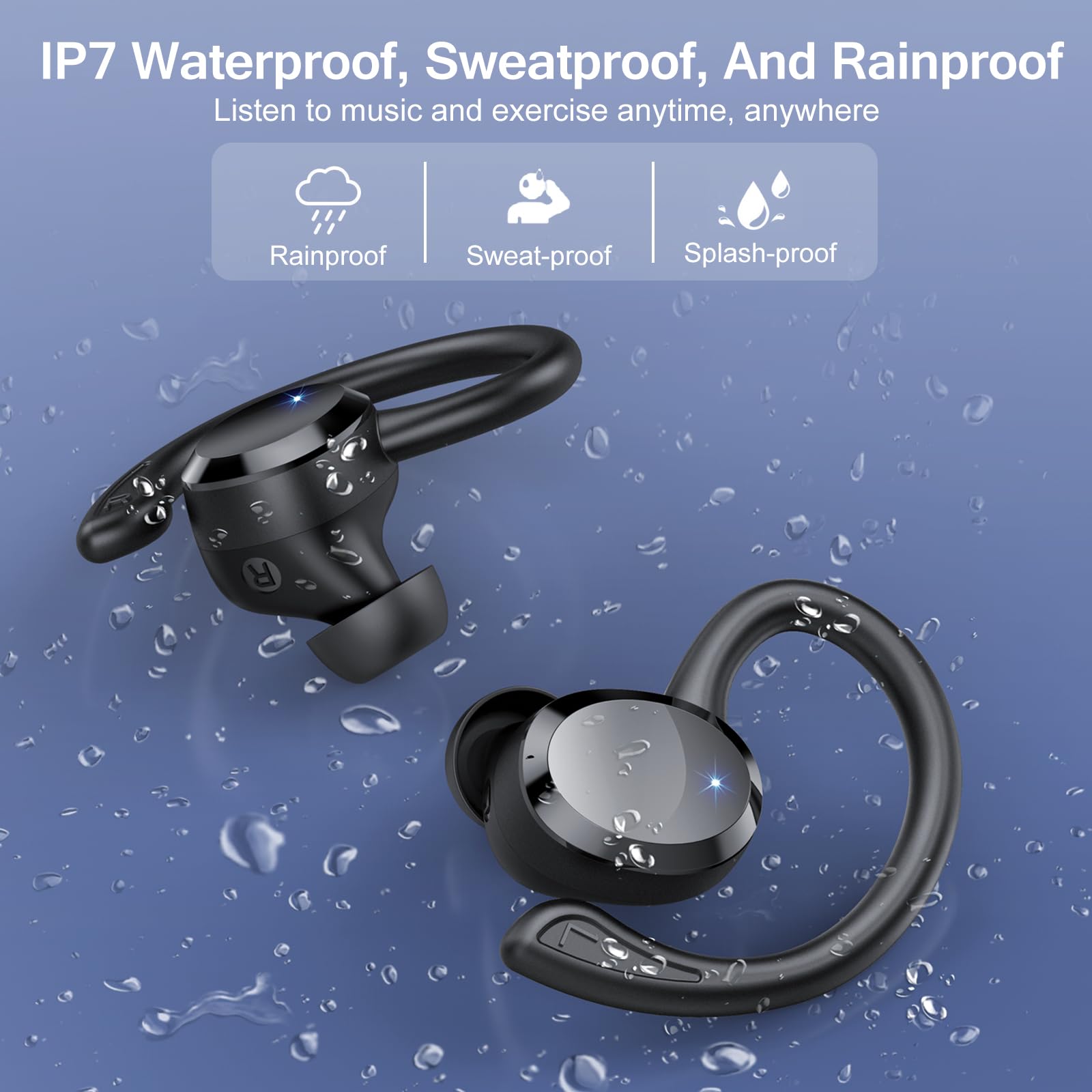 Auriculare Inalámbricos Deportivos, 2026 Nueva Auriculares Bluetooth 5.4 con HD Mic, 68H Cascos Inalambricos Bluetooth con Pantalla LED, IP7 Impermeable, Cancelacion Ruido ENC Auriculares Running