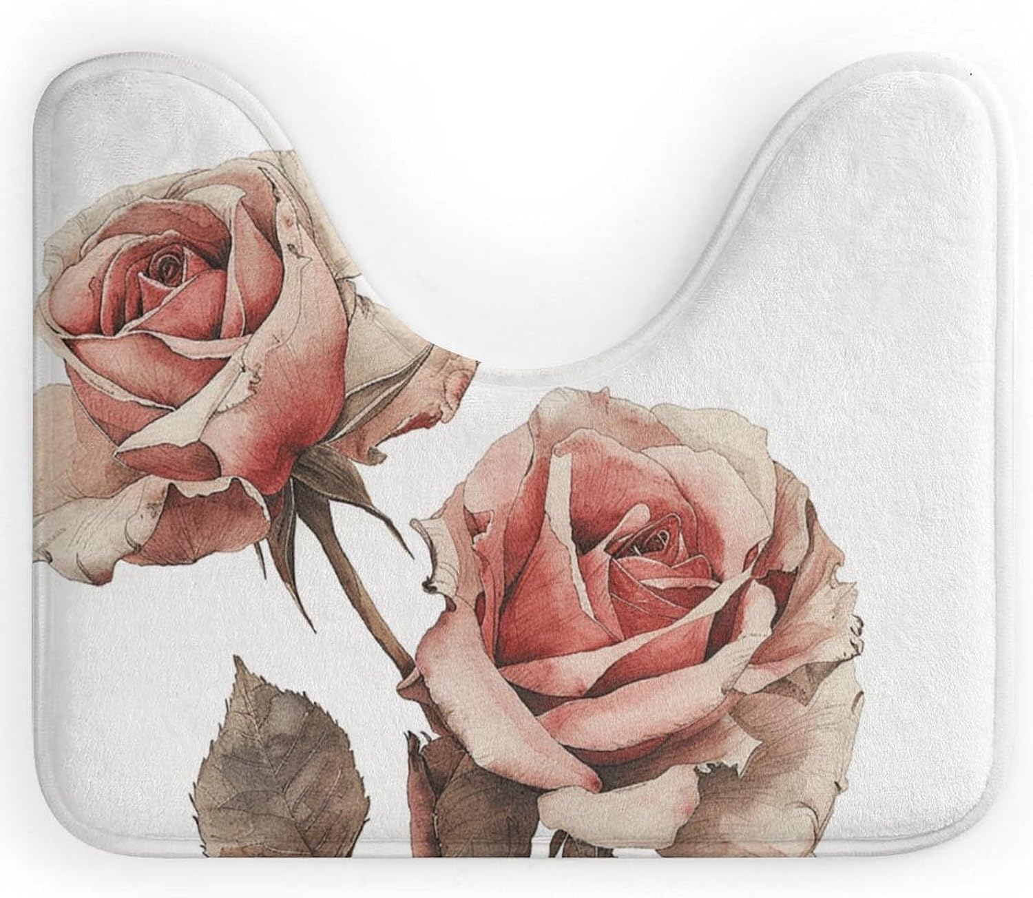Rose Clipart Style U Shaped Bathroom Rug, Non Slip Bath Mat
