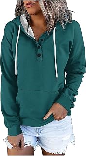 TURWXGSO Womens Casual Hoodies Plus Size Sweatshirts Pullover Tops Solid Color Hooded Button Collar Drawstring Hoodie Long Sleeve Crewneck Sweatshirt Autumn Clothes With Pocket