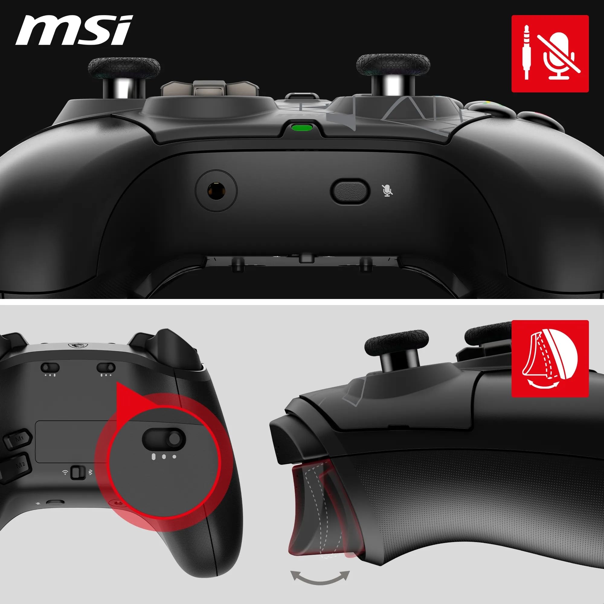 MSI FORCE PRO W - Mando Gaming Inalámbrico y Alámbrico, Compatible con Xbox Series/Xbox One/PC/Android, Control Analógico/Digital, Negro, RGB, Botones Programables, 275g