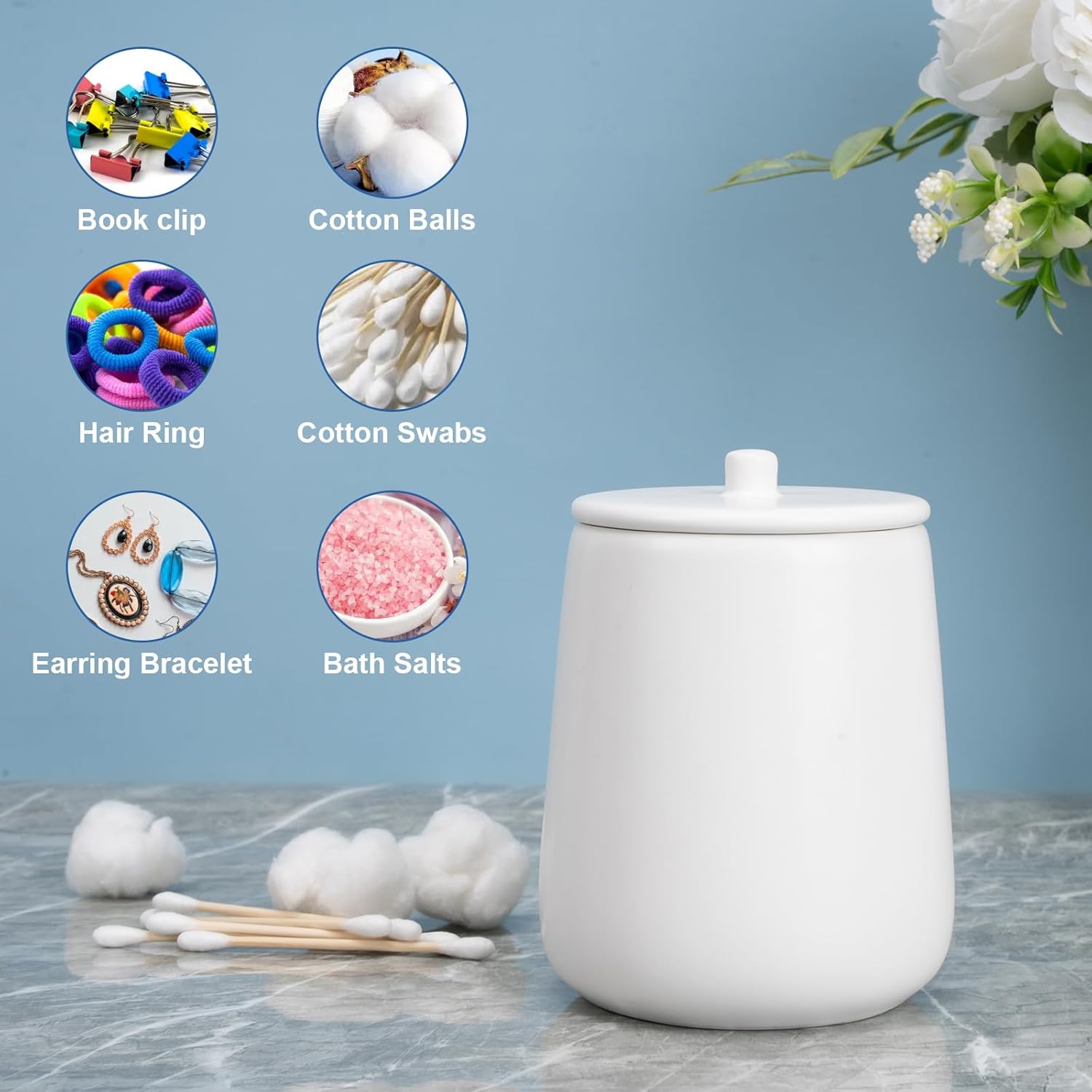 Ceramic Bathroom Accessories Set 6 Pcs, White Bathroom Accessory Set Includes Foaming Soap Dispenser with Rust-Proof Plastic Pump, Bathroom Cup, Qtip Holder, Soap Dish, 2Pcs Adhesive Hooks for Home - Image 6