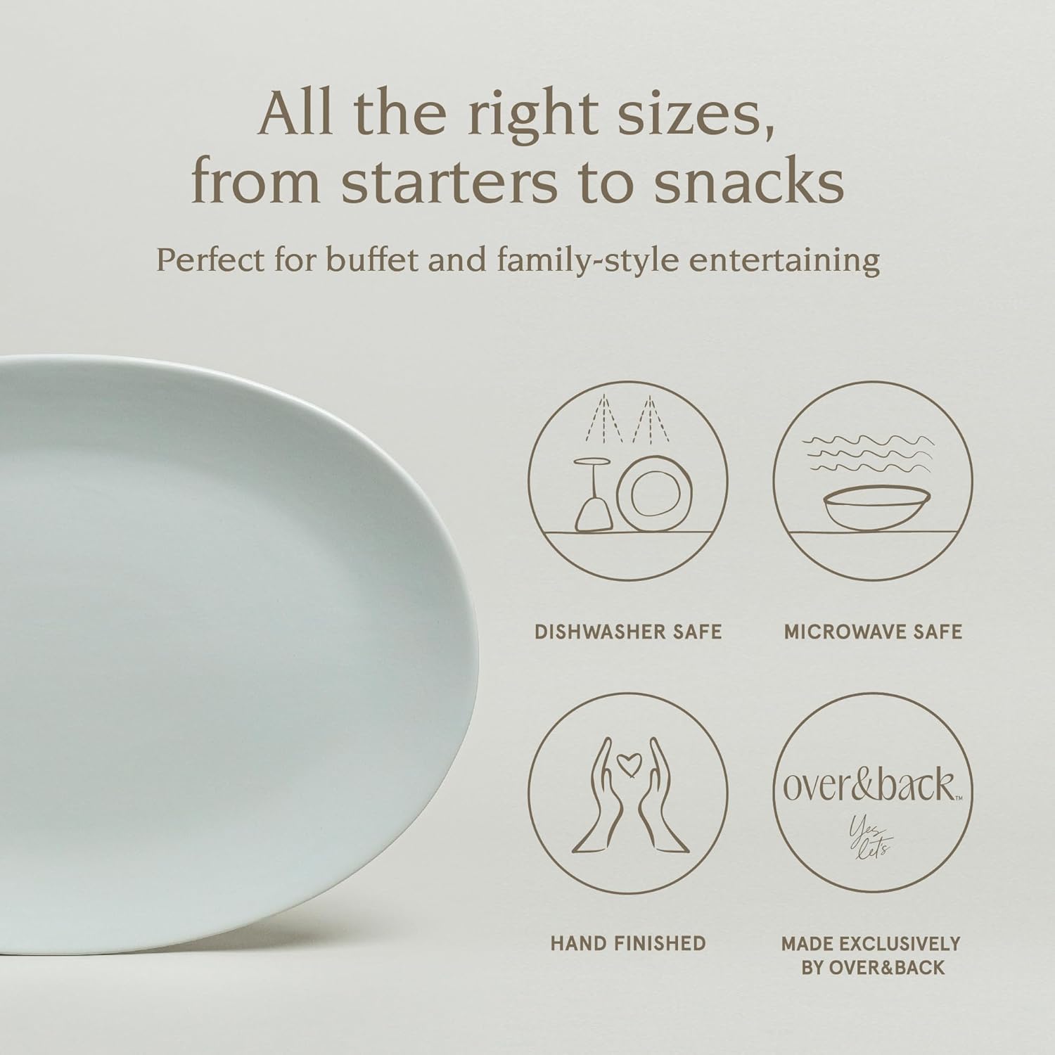 over&back Coupe Stoneware Serving Platter - Elegant 1-Piece Oval Serving Platter to Complete Your Kitchen Set - 16.4" x 11.5" - Semi-Matte Fog Blue
