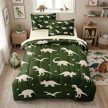 Boys Twin Comforter Set, Dinosaur Bedding, Twin Size | Soft Microfiber, 5 Pieces, Includes Sheets, Bed in a Bag