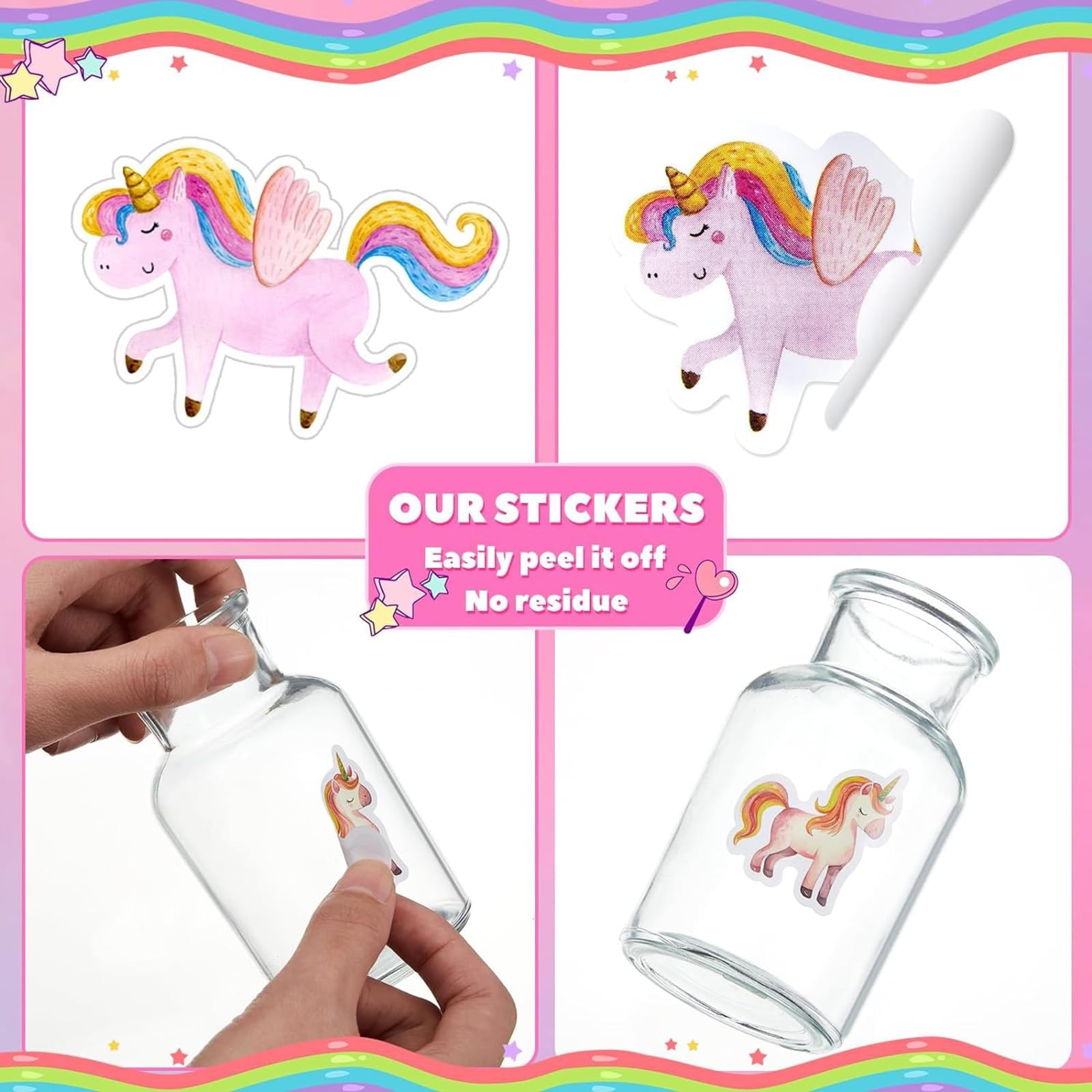 1000 adesivi a forma di unicorno, unicorno per laptop, auto, moto, bicicletta, skateboard, bagagli, valigia, accessori fai da te