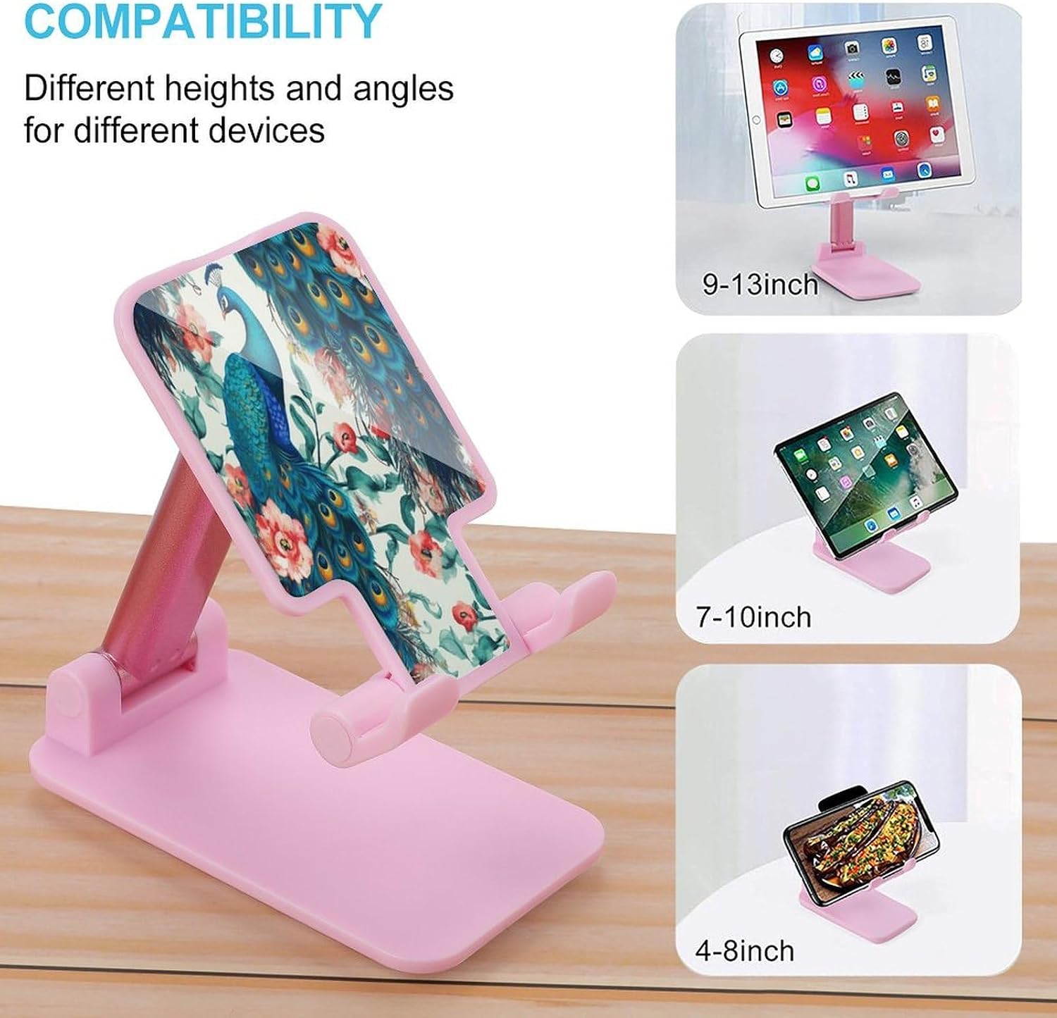 Beautiful Peacock Flowers Folding Cell Phone Stand for Desk image 3