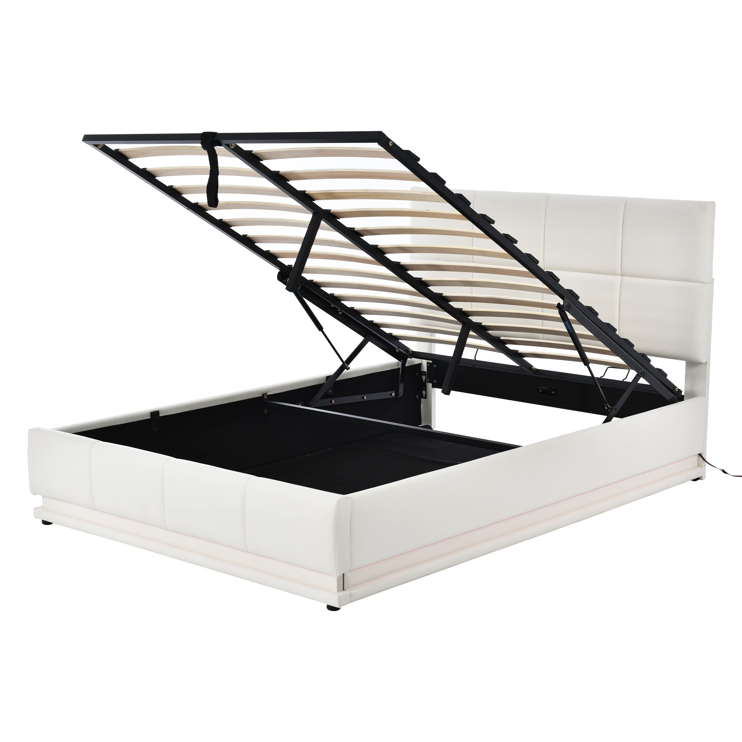 Letto Imbottito 140x200 Rivestimento in Similpelle Idrorepellente Letto Contenitore Fornito senza Materasso Giroletto Meccanismo Idraulico sotto la Rete Camera Bianco