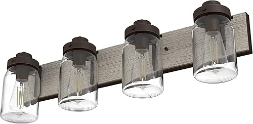 Miniatura 8 de Hunter - Devon Park 4 luces Onyx Bengal, luz de tocador de tamaño mediano, regulable, estilo rústico, para dormitorios, cocinas, vestíbulos, baños -