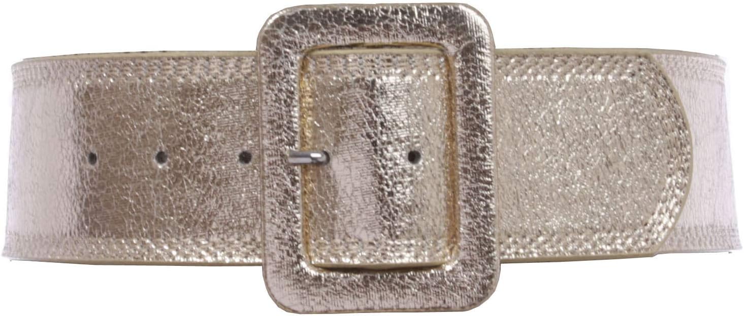 Women's 2 1/4" Wide High Waist Rectangular Stitch-edged Leather Belt
