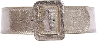 'Women's 2 1/4'' Wide High Waist Rectangular Stitch-edged Leather Belt'